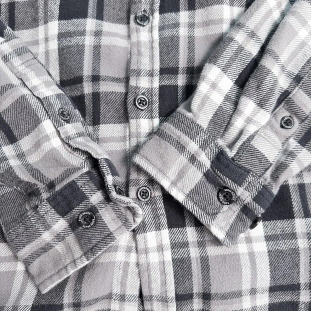 Eddie Bauer Mens Everyday Flex Flannel Plaid Button Down Shirt Large Gray Cotton